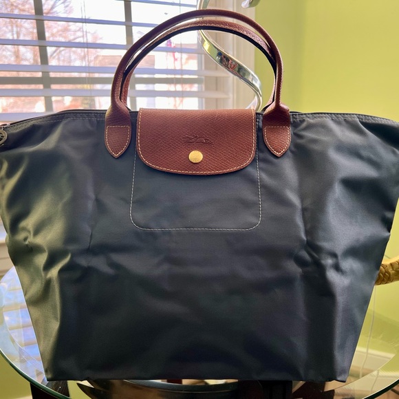 Longchamp Handbags - Longchamp Navy and Brown Tote Bag